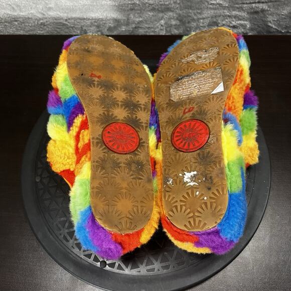 UGG Fluff Yeah Womens Size 8 Slide Rainbow Slide Slip On Comfort Slippers - Picture 9 of 10